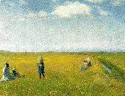 Michael Ancher, born og unge piger plukker blomster pa en mark nord for skagen